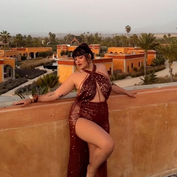 12th Tribe Bellagio Sequin Bronze Maxi Dress Size SS - Picture 2 of 3